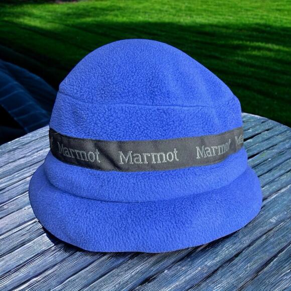 Vintage Marmot Townie Fleece Cap Hat Beanie Ear Flaps Style 1952 USA OS Blue - Picture 1 of 14